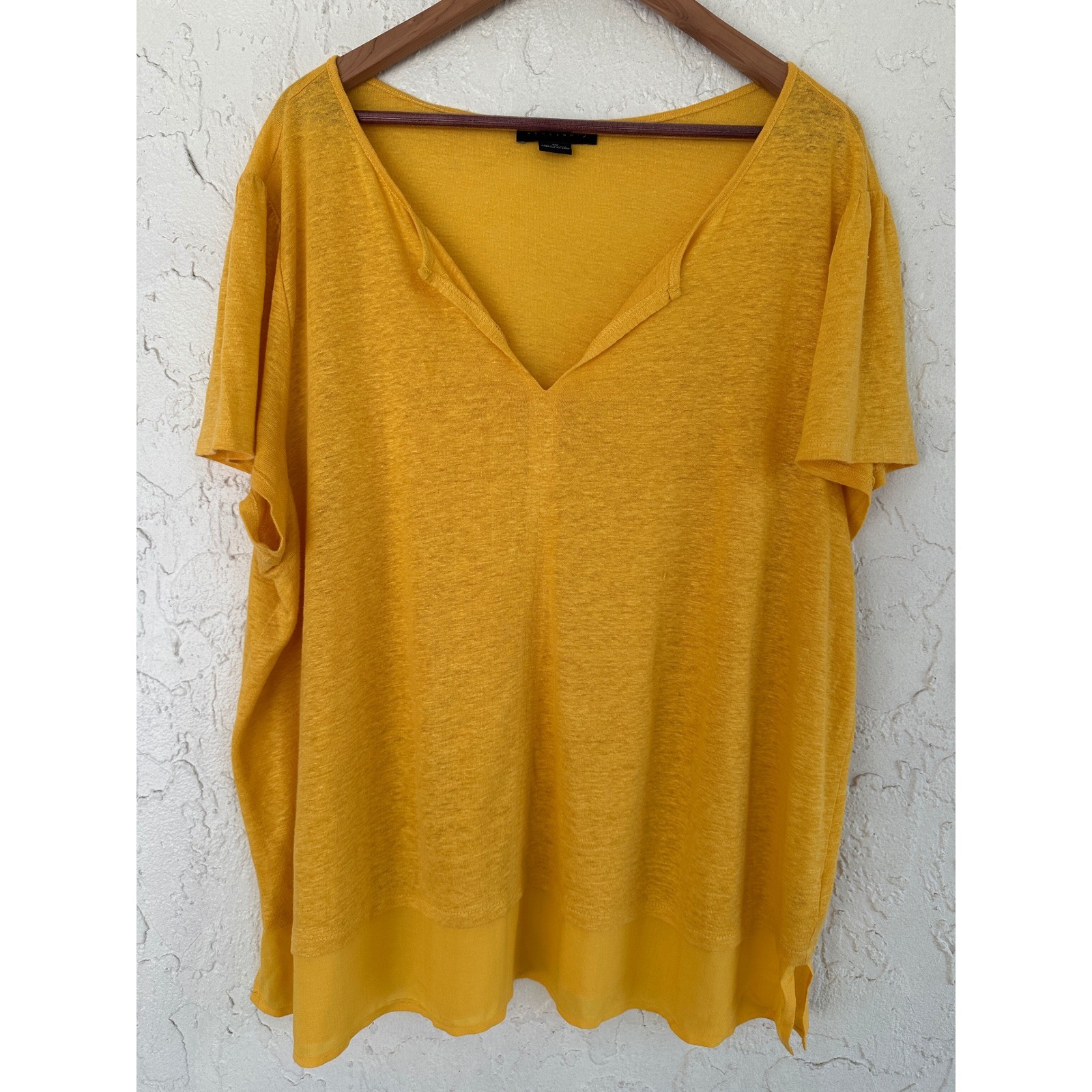 Sanctuary Lagenlook Linen Split V-Neck Mixed Media Tee Shirt Women 3X Boho Artsy