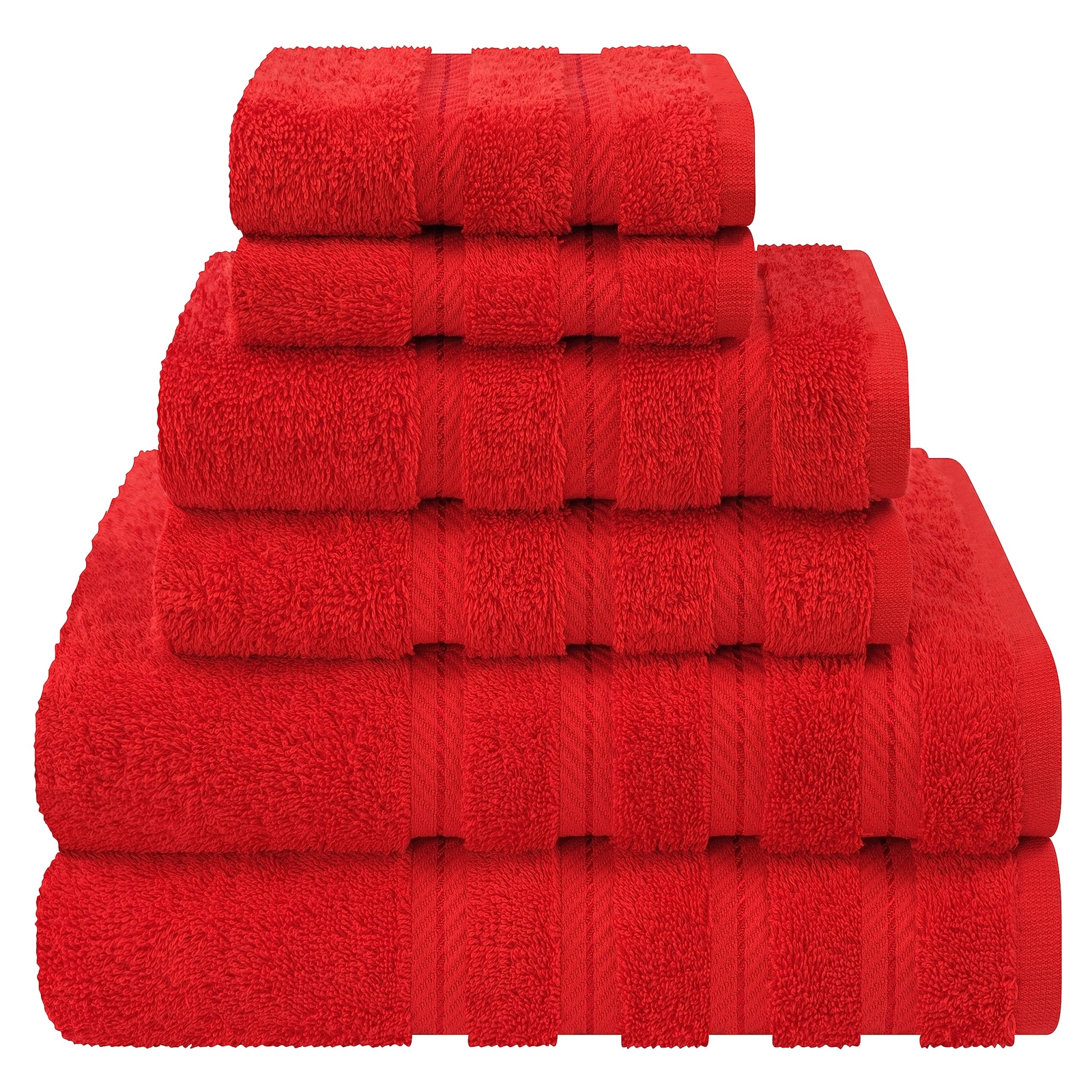 Luxury 6-Piece Turkish Cotton Towel Set in Red - 2 Bath 2 Hand 2 Washcloths