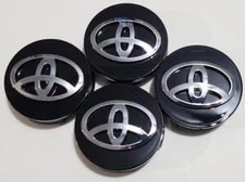 4x TOYOTA WHEEL RIMS CENTER HUB CAP CAPS BLACK BASE CHROME LOGO 62MM CAMRY +MOR