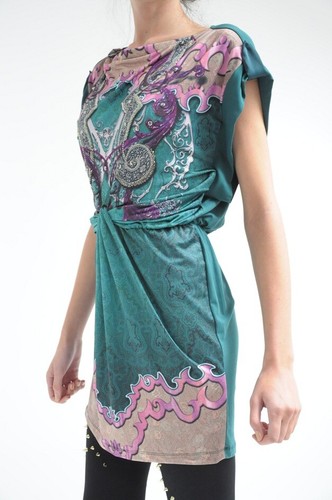 SOGO Luxury bottle green embellished tunic dress M/L 10/12 - Picture 4 of 7