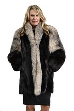 Unique Dark Brown Mink Fur 33" Jacket With Fox Tuxedo And Sleeves; Sz 12/14