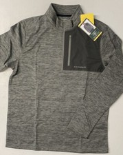 NEW G.H. Bass Mens 1/4 Quarter Zip Fleece Pullover Pocket SMALL GRAY Mixed Media