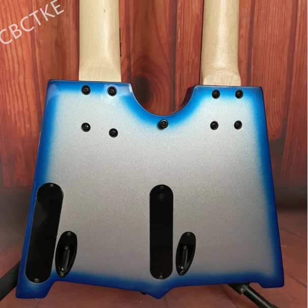 Бас-гитара электрическая с двойным грифом безладовая и с вентилятором 5+5 струн серебристая синяя вспышка - Изображение 4 из 4