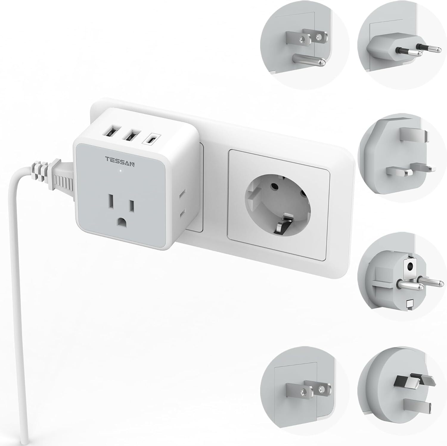 Kit International Power Adapter With Usb For Us Uk Eu