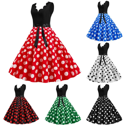 Retro Women Polka Dot 50s,60s Rockabilly Cocktail Party Swing Housewife Dress UK - Picture 3 of 62