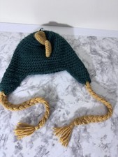 Crochet Dino Crocheted Beanie Hat One Size Black Yellow