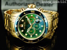 Invicta Men's 48mm PRO DIVER Scuba Chronograph Green Dial 18K Gold Plated Watch