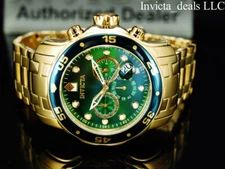Invicta Men's 48mm PRO DIVER Scuba Chronograph Green Dial 18K Gold Plated Watch