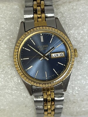 Pulsar Women’s Quartz Watch Gold Silver Tone Blue Dial Bracelet Pulsar Watch Women Gold Silver Tone Day Date | Mercari main image 3