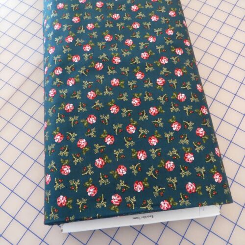 By The Yard ~ Promise Me ~Teacup Roses Peacock Green ~ Cotton Fabric By Benartex - Picture 2 of 3