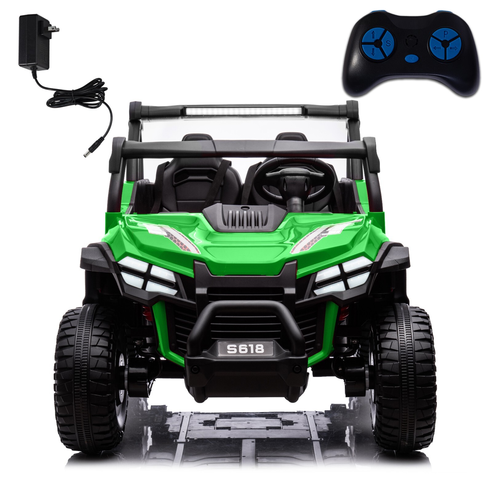 ZEOPHOL 24V Kids Ride On Car UTV Truck 4WD 2-Seater Electric Truck 80W*4 Green