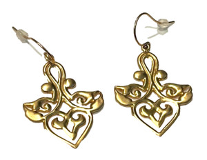Authentic HERITGE MUSEUM REPLICA WIRE HANGING EARRINGS 1 3/4" "SHIELD" GOLD PLATED 4023