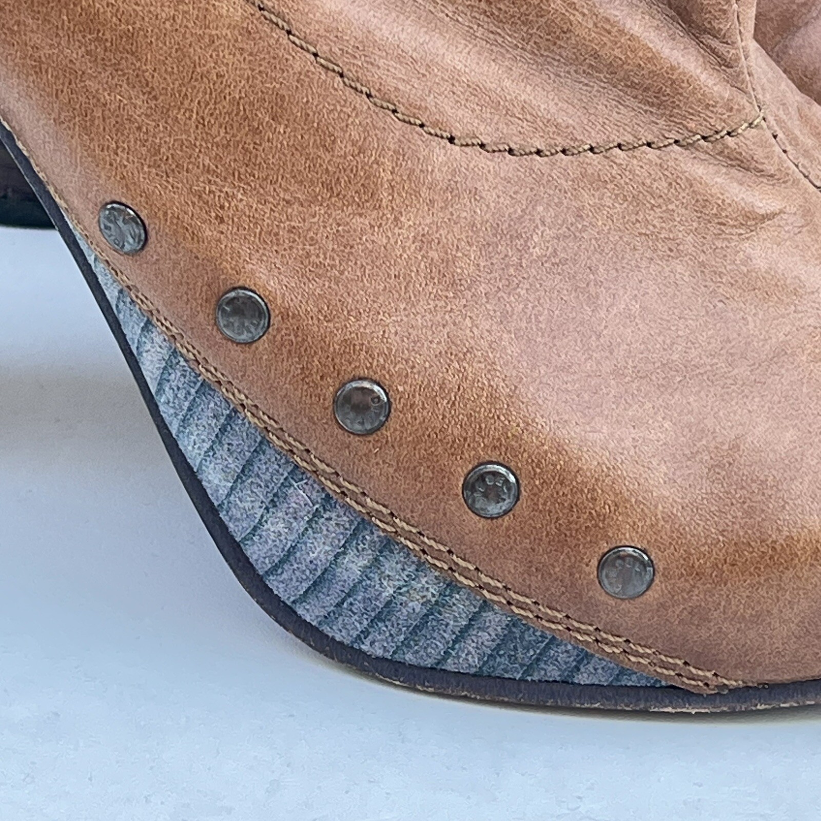 DIESEL Brown Leather Ankle Boots 36 Heeled Studded Lace Up Back Platform Slouchy thumbnail 3