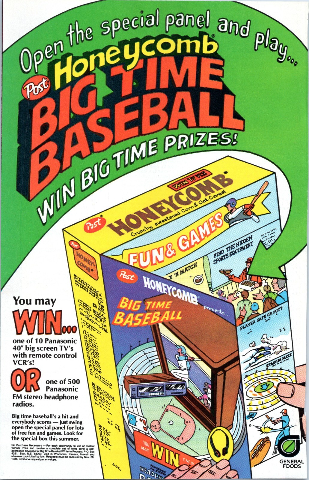 Vintage 1986 Post Honeycomb Cereal print ad - Baseball offer - Comic Book  size | eBay