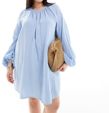 Asos Design Sea Blue Double Cloth Trapeze Mini Dress Size 12