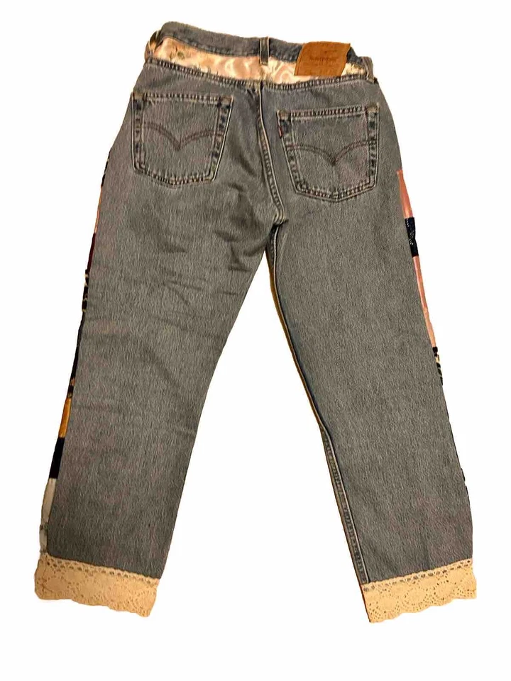 Винтажные женские джинсы Bella Dahl Levis 29x пэчворк прямые штанины джинсовая ткань укороченные - Изображение 2 из 4