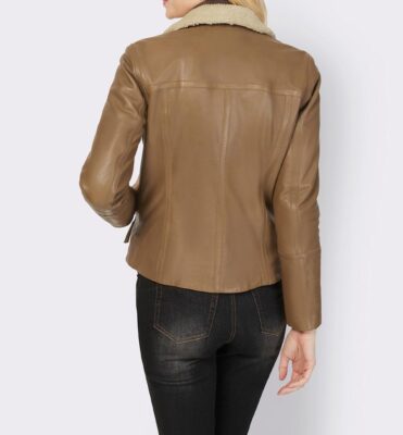 HEINE Damen Lamm-Nappaleder-Jacke Pelzimitat, cognac