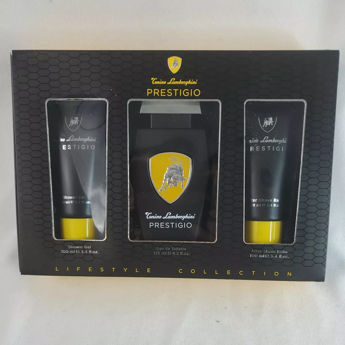 LAMBORGHINI PRESTIGIO 3PC Set 4.2oz EDT Cologne 3.4oz Shower Gel