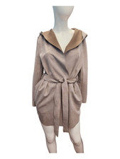 She & Sky Gray Jacket Womens Sz S Microfiber Belted