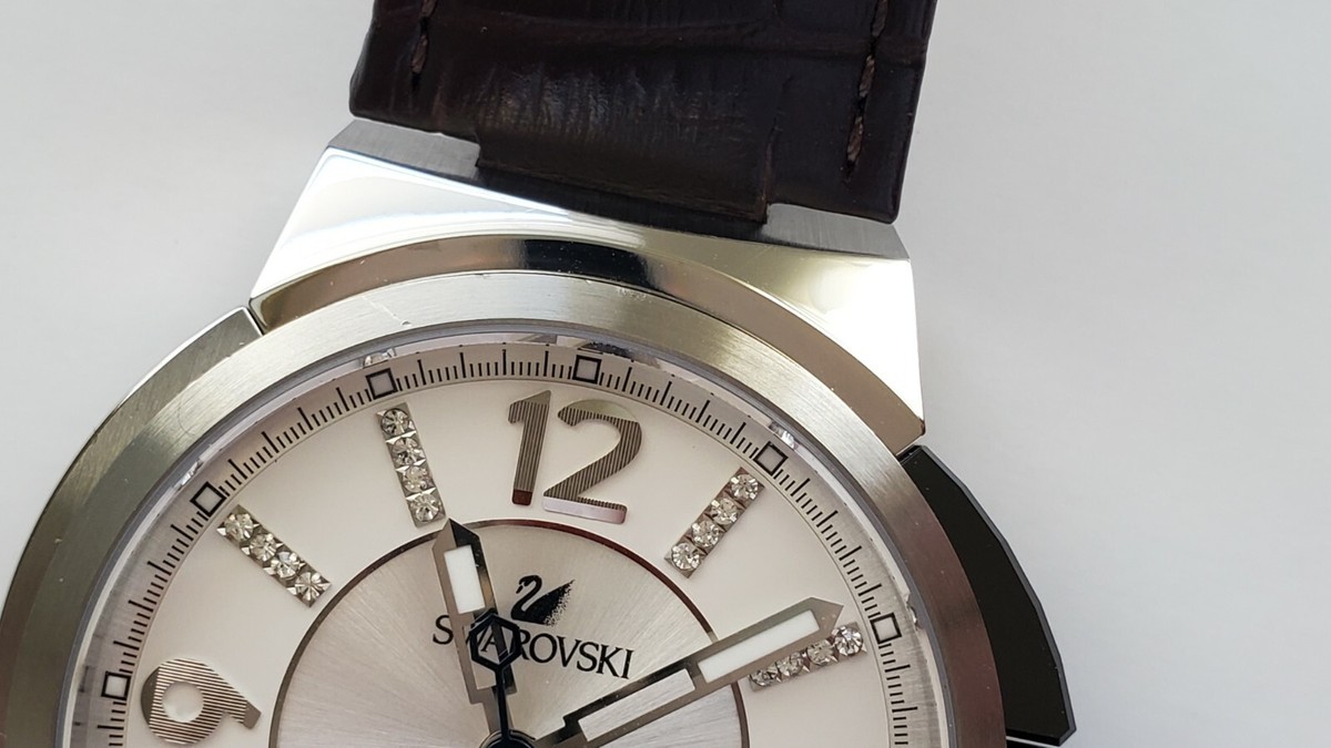 Swarovski 1094357 Piazza Grande Silver Tone Leather Mens Swarovski 1094357 Piazza Grande Silver Tone Leather Mens