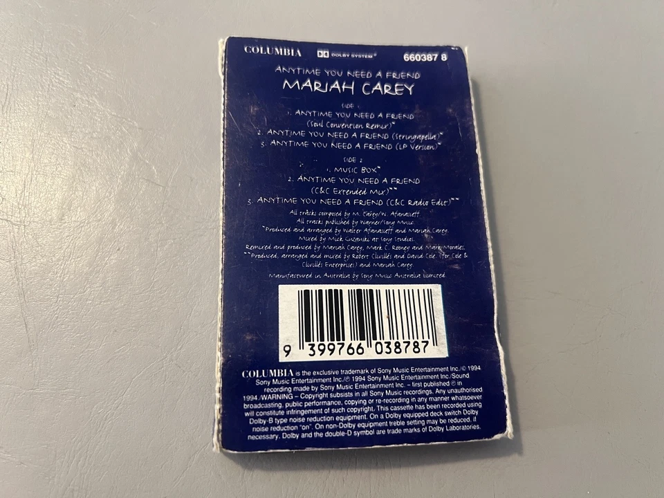 Mariah Carey ‘Anytime You Need A Friend’ 1994 Australian Cassingle Cassette Tape - Image 2 of 4