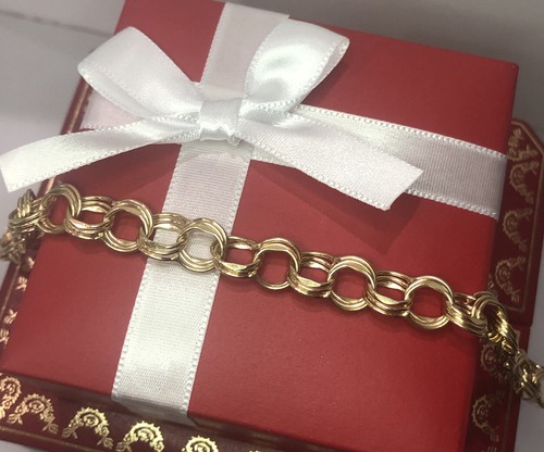Bracciale oro giallo 14 kt doppia tripla maglia intrecciata cordino catena 14 grammi 7,5” - Foto 4 di 15