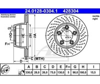 Bremsscheibe Ate 24.0128-0304.1 FüR Porsche 911 911 Targa
