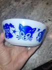 VTG Hazel Atlas Blue Animal Faces White Colored Milk Glass Bowl