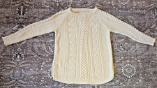 LL Bean Signature L Cream Cotton Cable Knit Fisherman Sweater Aran Chunky Tunic