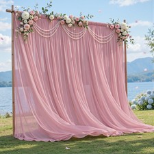 2 PCS 10x10 Ft Dusty Rose Chiffon Backdrop Curtain Sheer Tulle 5x10 Ft