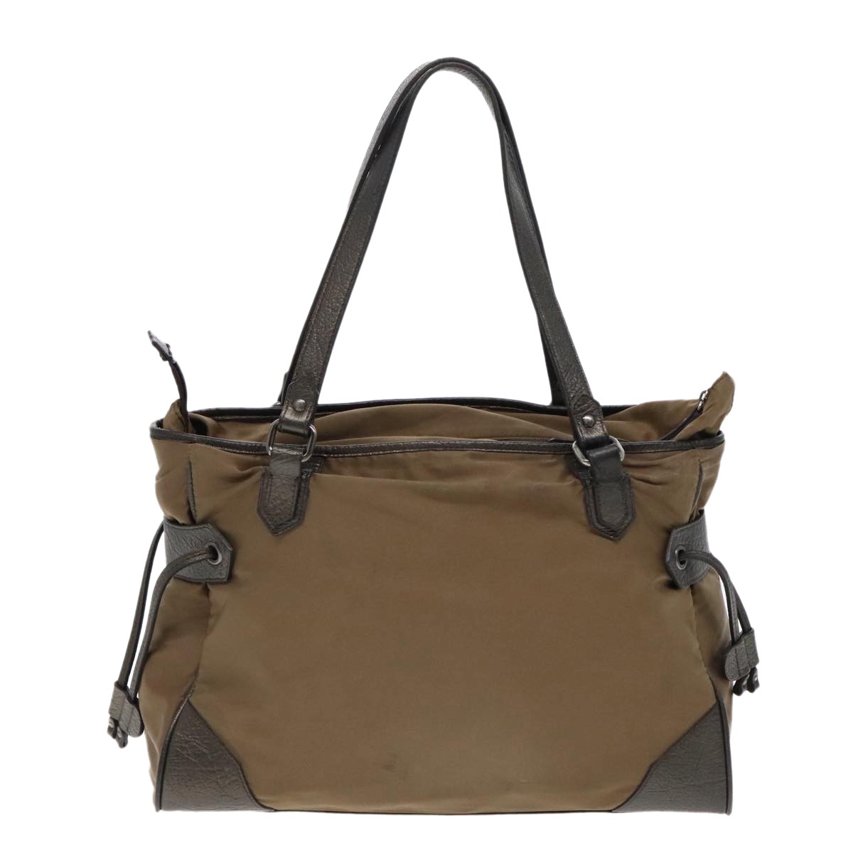 BURBERRY Tote Bag Nylon Leather Brown Dark Brown Silver Auth