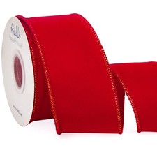 Red Velvet Ribbon with Gold Metallic Edge 2-1/2 Inch x 10 Yard Christmas