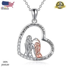 Mother Daughter Necklace 925 Sterling Silver Mom Heart Necklace for Women