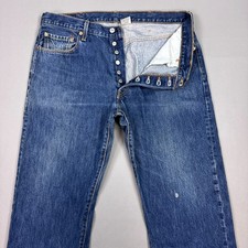 Vintage Levis 501 Jeans Mens 38x32 Blue Y2K Button Fly Denim Pants Distress Fade