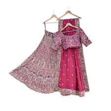 Indian Heavy Purple Pure silk Hand Embroidered Designer Lehenga 3pcs Set