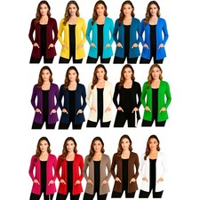 Womens Cardigan Ladies Long Sleeve Top Open Boyfriend 2 Pocket Hip Slouch 8-22