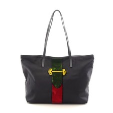 Prada Nylon Saffiano Leather Tote Bag Women Black One Size 655445