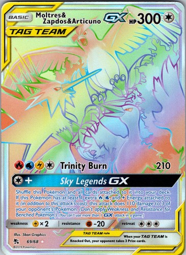 Pokemon Moltres & Zapdos & Articuno GX 69/68 Hidden Fates Holo NM