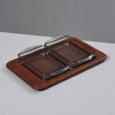 Digsmed Denmark Servierplatte Tek & Glas Dänisches Design 60er Jahre