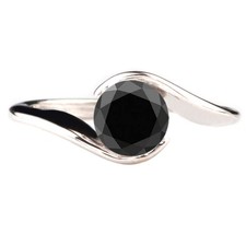 925 Silver & 1.80Ct Round Shape 100% Certified Natural Black Diamond Ring