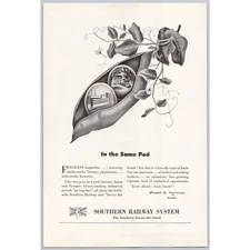 1949 Southern Railway System Pea Pod Vintage Print Ad Train Travel Industrial