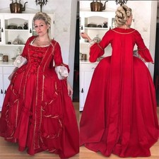 Gothic Victorian Evening Gowns Red Satin Lace Pleated Corset Lace Medieval Party