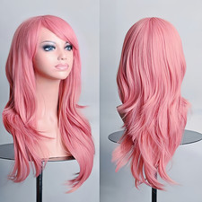 70cm Dark Pink Long Curly Cosplay Costume Party Anime Wigs Full Hair Wavy Wig