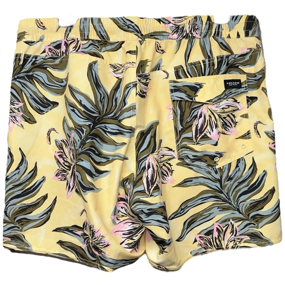 Volcom Mens 2XL Surf Board Shorts Swim Trunks Palm Dawn Yellow Elastic Waist - Image 2 of 4
