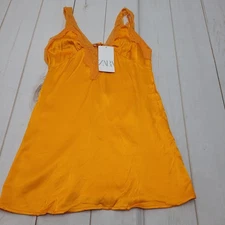 Zara satin effect orange lace mini dress plunge blogger favorite 