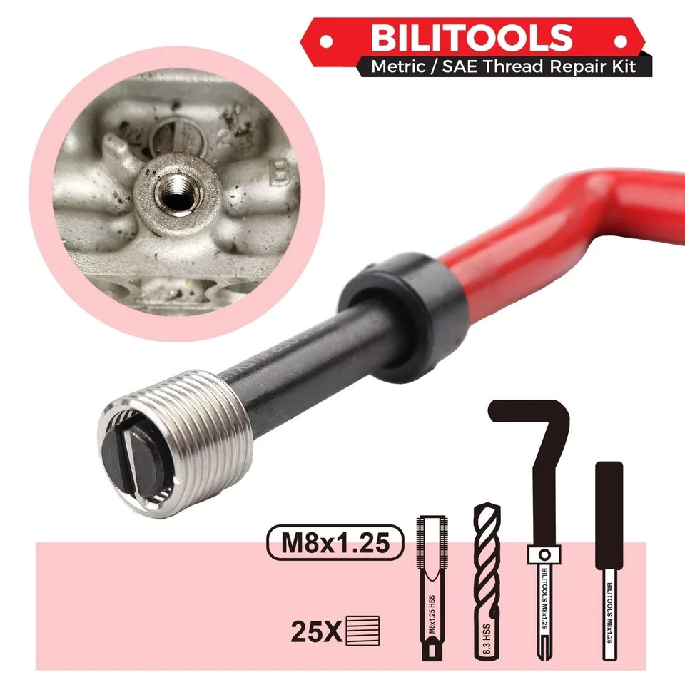BILITOOLS M8x1.25 Thread Repair Kit HSS Drill Helicoil Repair Kit Metric