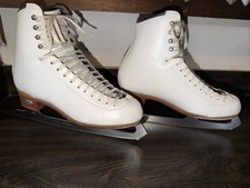 Riedell model 229 Edge white figure ice skates 6.5 Med w/ Astra Eclipse blades