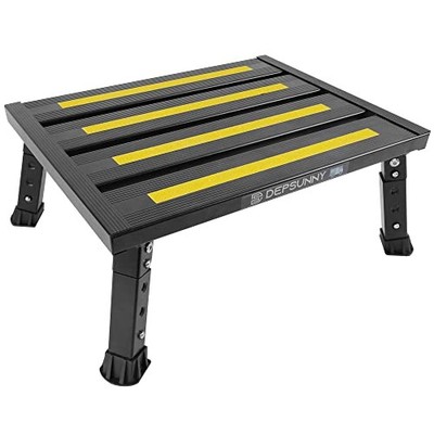 Adjustable Height Aluminum RV Step, Stable Foldable Platform Step Stool, Black