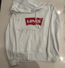 Levi s White Relax Fit Hoodie Sweatshirt Hooded Levis Logo Small S - Pre Owned