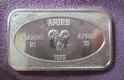 U.S.S.C.  -Aries- Mar. 21- Apr. 19 Rare  1 Troy Oz. .999 Fine Silver Bar